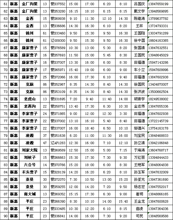 敖汉汽车站发车时刻表