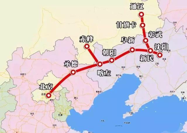 新通高铁、赤喀高铁、京沈高铁路线图
